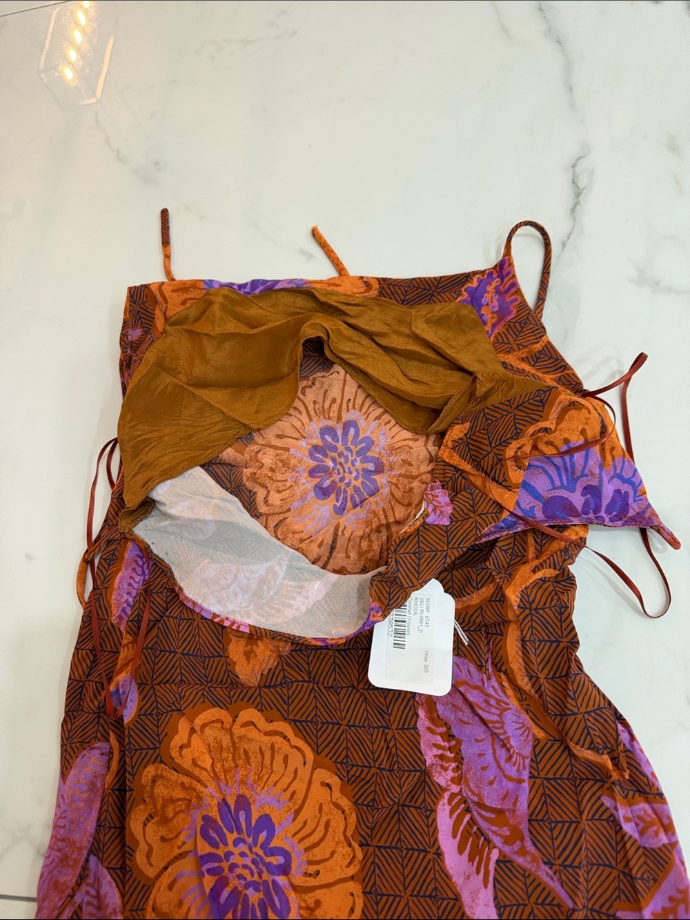 RHODE Brown Maxi Dress with Orange & Purple Floral Print @@@ - Picture 3 of 4
